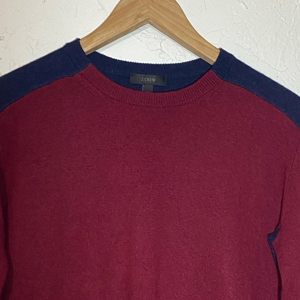 ✅ J. Crew Hi Low Color block Maroon Blue Wool Sweater Sz XXS